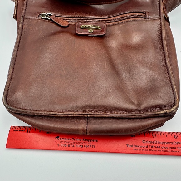 Hidesign Brown Leather Crossbody Bag Flap Closure Plaid Lined Messenger - Picture 15 of 16